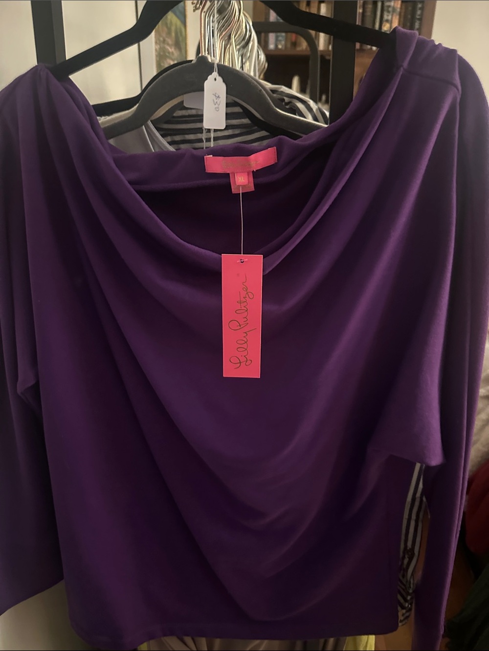 Lilly Pulitzer Deep Purple Draped Cowl-Neck Long Sleeve Top